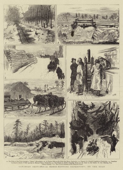 Bocetos canadienses, una expedición de caza de alces, en el camino de Sydney Prior Hall