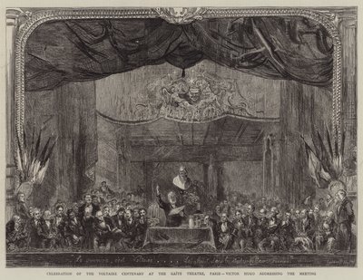 Celebración del Centenario de Voltaire en el Teatro Gaite, París, Victor Hugo dirigiéndose a la reunión de Sydney Prior Hall