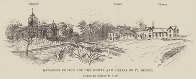 Iglesia de Hawarden y el albergue y biblioteca de San Deiniol de Sydney Prior Hall