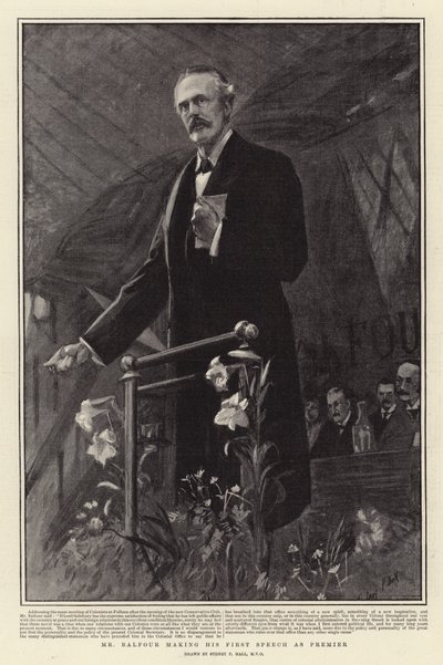 El Sr. Balfour dando su primer discurso como Primer Ministro de Sydney Prior Hall