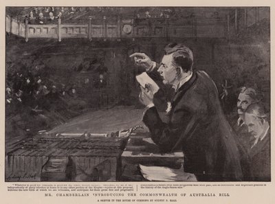 El Sr. Chamberlain presentando el Proyecto de Ley de la Commonwealth de Australia de Sydney Prior Hall