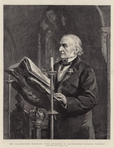Mr. Gladstone leyendo las lecciones en la iglesia parroquial de Hawarden de Sydney Prior Hall
