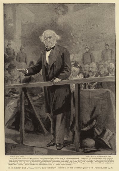 Última Aparición de Mr. Gladstone en una Plataforma Pública, hablando sobre la Cuestión Armenia en Liverpool, 24 de septiembre de 1896 de Sydney Prior Hall