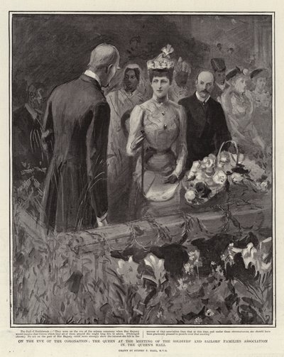 En la víspera de la coronación, la Reina en la reunión de la Asociación de Familias de Soldados y Marineros en el Queen