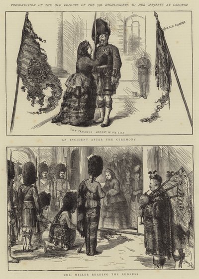 Presentación de los Viejos Colores del 79º Highlanders a Su Majestad en Osborne de Sydney Prior Hall