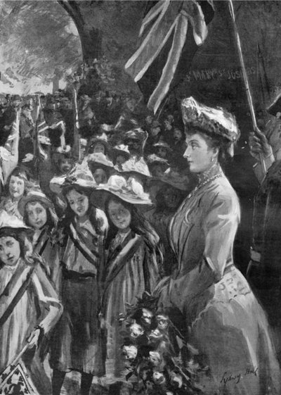 La princesa Luisa revisando veinte mil niños en el Parque Battersea, ilustración de 
