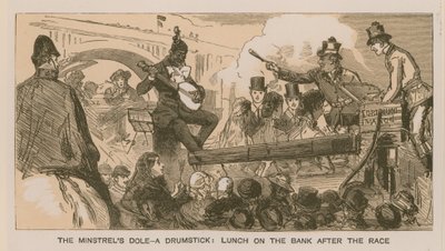 Reminiscencias de una carrera de botes de Oxford y Cambridge: La limosna del trovador - un muslo de pollo; almuerzo en la orilla después de la carrera de Sydney Prior Hall
