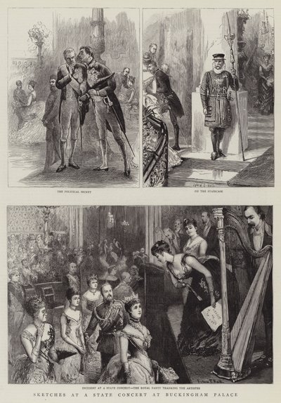Bocetos en un concierto estatal en el Palacio de Buckingham de Sydney Prior Hall