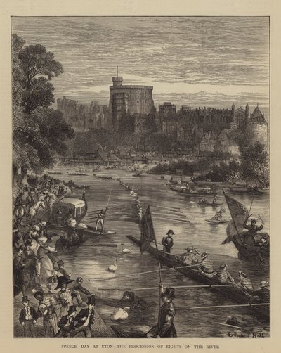 Día del discurso en Eton, la procesión de ochos en el río de Sydney Prior Hall