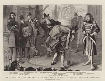 El Adelphi de Terencio en la Escuela de Westminster, una escena del epílogo de Sydney Prior Hall