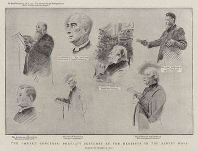 El Congreso de la Iglesia, bocetos de retratos en las reuniones en el Albert Hall de Sydney Prior Hall