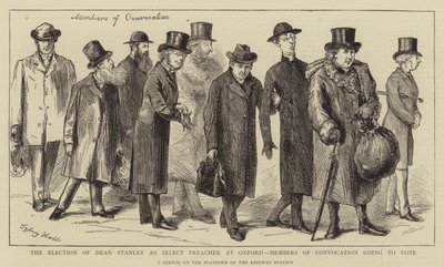 La elección del Decano Stanley como Predicador Selecto en Oxford, miembros de la Convocación yendo a votar de Sydney Prior Hall