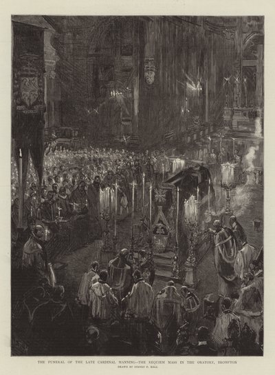 El funeral del difunto Cardenal Manning, la Misa de Réquiem en el Oratorio, Brompton de Sydney Prior Hall