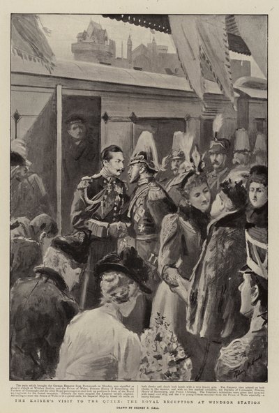 La Visita del Kaiser a la Reina, la Recepción Real en la Estación de Windsor de Sydney Prior Hall