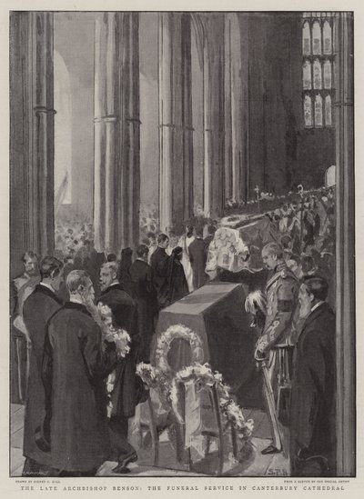 El difunto arzobispo Benson, el servicio fúnebre en la catedral de Canterbury de Sydney Prior Hall