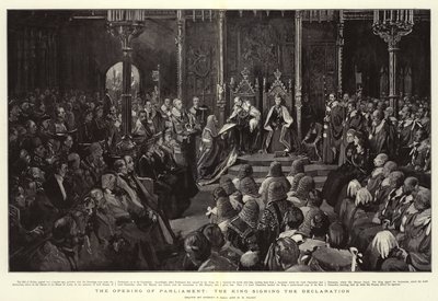La apertura del Parlamento, el Rey firmando la Declaración de Sydney Prior Hall