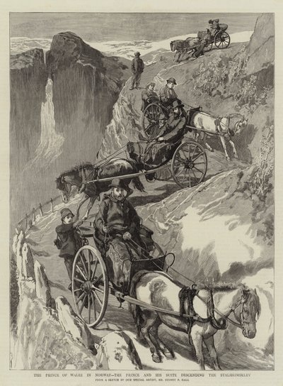El Príncipe de Gales en Noruega, el Príncipe y su séquito descendiendo el Stalheimsklev de Sydney Prior Hall