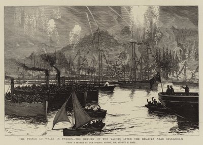 El príncipe de Gales en Suecia, el regreso de los yates después de la regata cerca de Estocolmo de Sydney Prior Hall