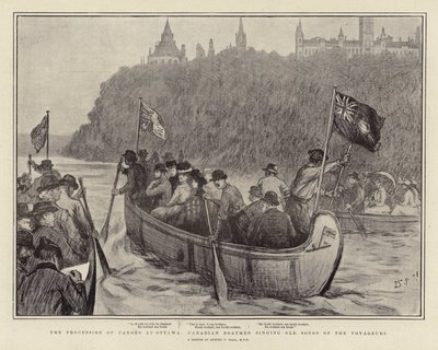 La Procesión de Canoas en Ottawa, Barqueros Canadienses Cantando Viejas Canciones de los Voyageurs de Sydney Prior Hall