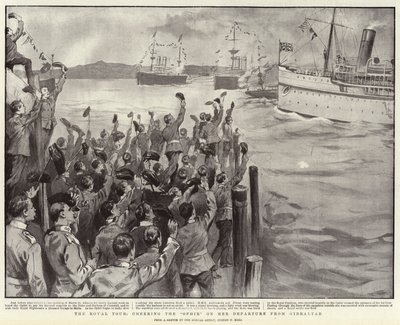 El tour real, vitoreando al Ophir en su partida de Gibraltar de Sydney Prior Hall