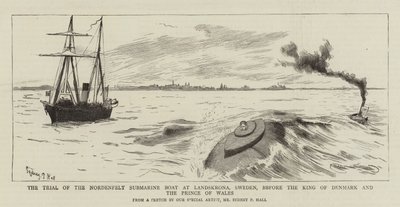 El juicio del submarino Nordenfelt en Landskrona, Suecia, ante el Rey de Dinamarca y el Príncipe de Gales de Sydney Prior Hall