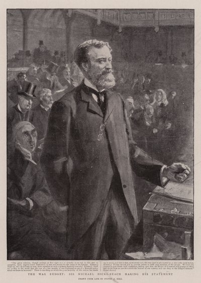 El presupuesto de guerra, Sir Michael Hicks-Beach haciendo su declaración de Sydney Prior Hall