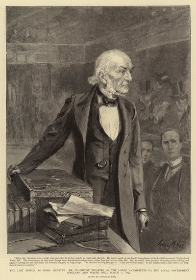 El último discurso como Primer Ministro, Sr. Gladstone hablando sobre las enmiendas de los Lores al proyecto de ley de gobierno local (Inglaterra y Gales), 1 de marzo de 1894 de Sydney Prior Hall