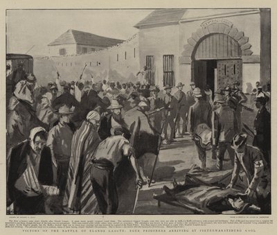 Víctimas de la Batalla de Elands Laagte, prisioneros bóer llegando a la cárcel de Pietermaritzburg de Sydney Prior Hall