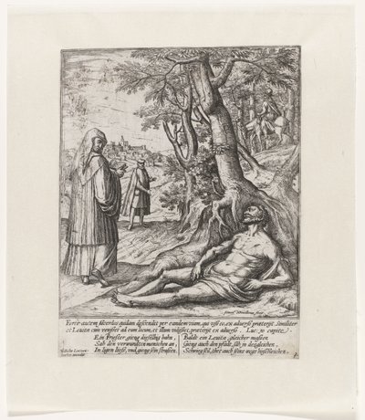 Un sacerdote y un levita pasan y dejan al viajero herido Parábola del Buen Samaritano (título de la serie) de Symon Novelanus