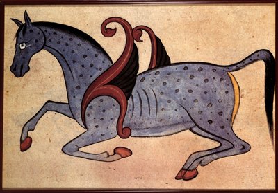 Arte sirio: caballo alado identificado como Salsaiel (manuscrito cosmológico) de Syrian Syrian