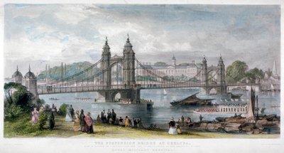 Vista del puente colgante en Chelsea, Londres, 1852 de TA Prior