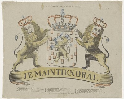 En el escudo de armas de su K. M. Willem den Eersteen (título sobre el objeto) de T.L. Thompson