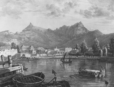 Port Louis, Mauricio, desde el lado este del puerto, c.1830 (litografía) de T. (after) Bradshaw