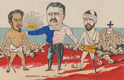 Roosevelt: ¡Basta! - ¡Suficiente! - ¡Genug! Una caricatura sobre el Tratado de Portsmouth de T. Bianco