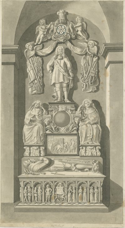 Interior de la Iglesia de Patshull - Tumbas de Astley: dibujo en sepia, nd [finales del siglo XVIII] (impresión) de T Carter