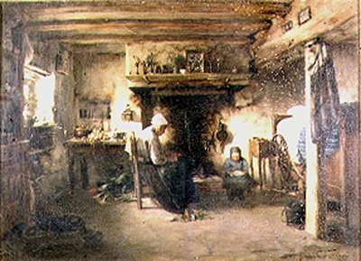 Interior de una cabaña campesina de T. Grondard