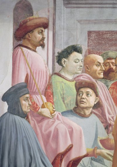 La resurrección del hijo de Teófilo, rey de Antioquía, detalle del rey de Antioquía (detalle) de Tommaso Masaccio