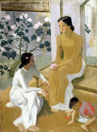 Mujeres y niños. Pintura al óleo de To Ngoc Van de Tô Ng?c Vân