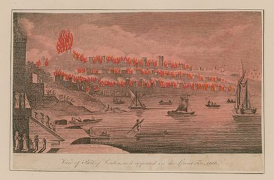 Vista de parte de Londres como apareció en el Gran Incendio, 1666 de T. Prattent