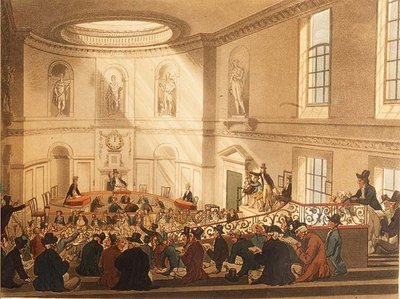 India House, la sala de ventas, pub. por Ackermann de T. and Pugin A.C. Rowlandson