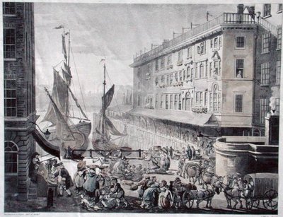Mercado de Billingsgate, grabado por J. Bluck de T. and Pugin A.C. (after) Rowlandson