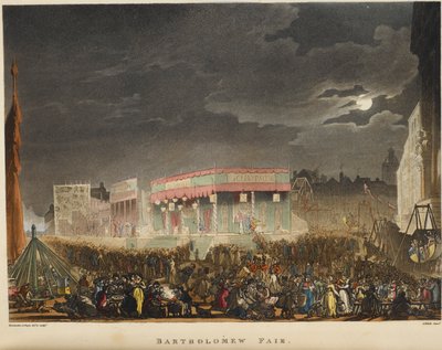 Feria de Bartholomew. Celebrada por primera vez en 1813, era un acontecimiento anual que tenía lugar todos los años en agosto cerca de Smithfield y era la obra de teatro callejero más longeva de Londres. de T. & Pugin A.C. (1762 1832) (after) Rowlandson
