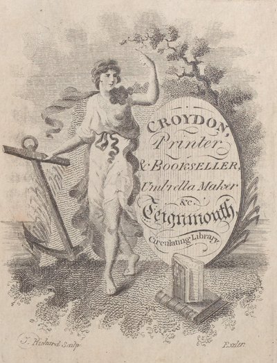 Tarjeta comercial para Croydon, impresor, librero y fabricante de paraguas, siglo XIX de T. Rickard