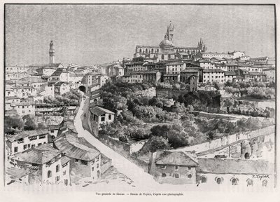 Vista general de Siena (Italia). Grabado por Taylor para ilustrar la historia “A través de la Toscana” por Eugene Muntz, en Le tour du Monde 1892, dirigido por Edouard Charton, Hachette, París. de T Taylor