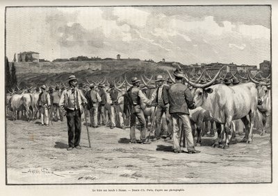 La feria de ganado en Siena (Italia). Grabado por Taylor para ilustrar la historia “A través de la Toscana” de Eugene Muntz (1892) de T Taylor