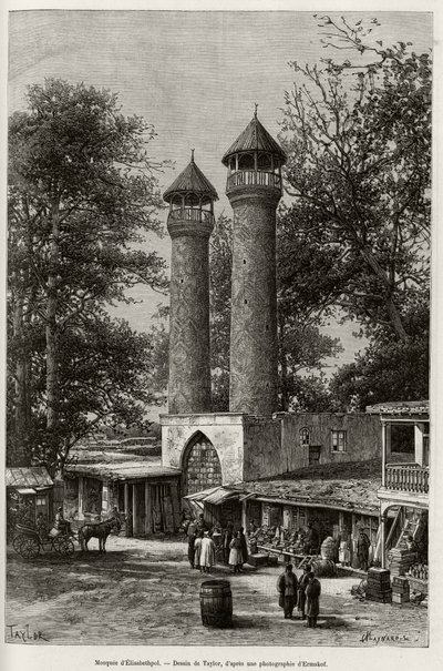 La mezquita de Elisabethpol (o Gandja, o Kirovabad, Azerbaiyán) (grabado) de T Taylor