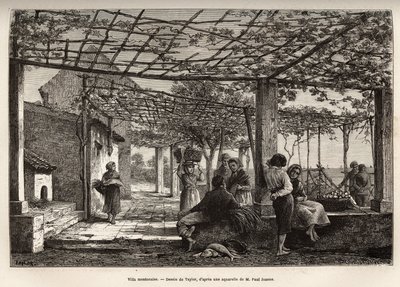 Villa Menton, grabado después del dibujo de Taylor, ilustrando el viaje de Menton y Bordighera, en 1871, por Adolphe Joanne, publicado en “Le tour du monde” 1874, editado por Edouard Charton, edición Hachette, París. Colección Selva de T Taylor
