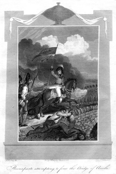 Napoleón Bonaparte intentando forzar el puente de Arcola, 1816 de T. Wallis