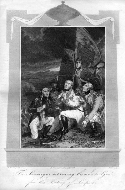 Los soberanos agradeciendo a Dios por la victoria de Leipzig, 1816 de T. Wallis