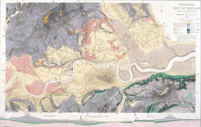 Mapa geológico de Londres y el área circundante, 1871 de T Walsh